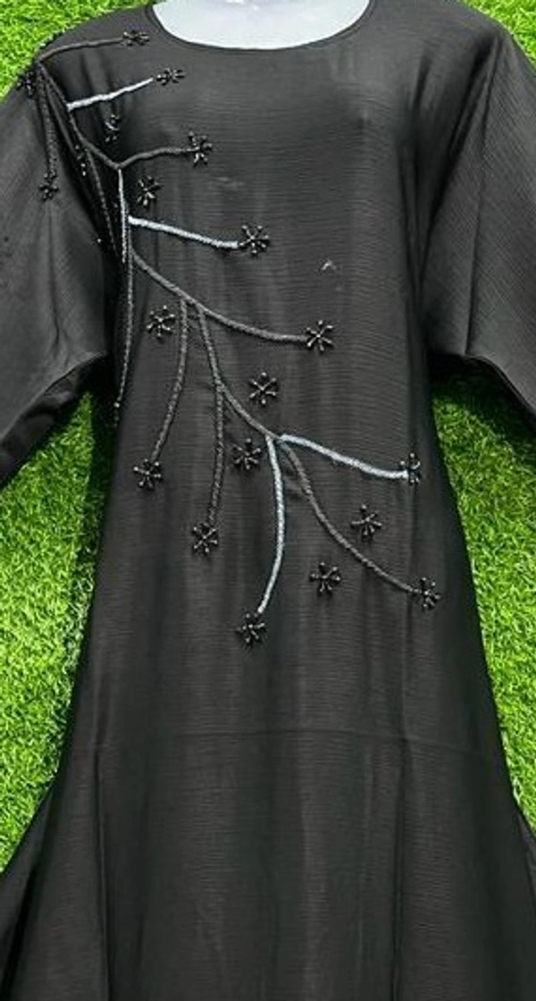 AM FASHION ZOOM FABRIC HAND WORK ABAYA - 54-56, BLACK