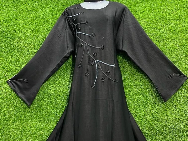 AM FASHION ZOOM FABRIC HAND WORK ABAYA - 54-56, BLACK