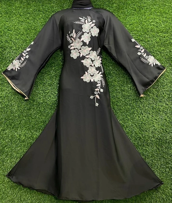 AM FASHION OLIVE GREEN FABRIC WITH  EMBROIDERY ABAYA - FREE, OLIVE GREEN