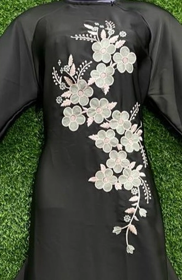 AM FASHION OLIVE GREEN FABRIC WITH  EMBROIDERY ABAYA - FREE, OLIVE GREEN