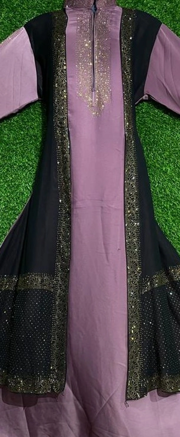 AM FASHION PINK NIDA SHERVANI LOOK ABAYA WITH GOLDEN STONE WORK - FREE, DUSTY PINK