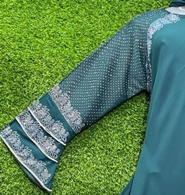 AM FASHION RAMA GREEN NIDA FABRIC WITH RAINBOW STONE WORK ABAYA - FREE, RAMA GREEN