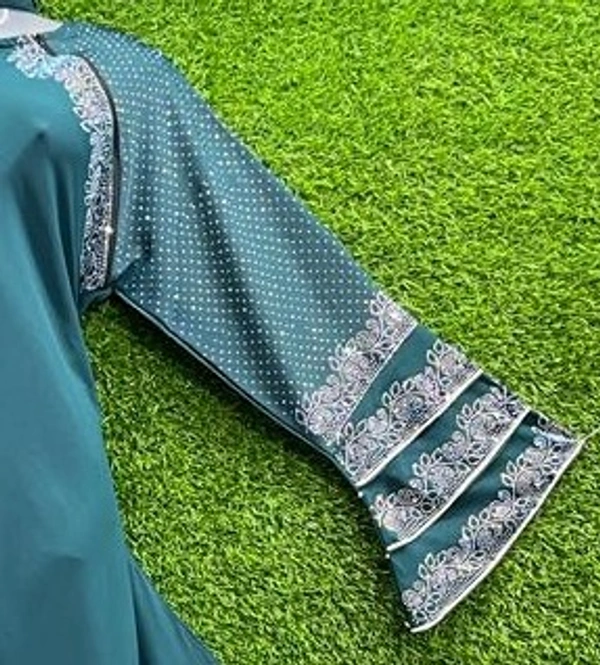 AM FASHION RAMA GREEN NIDA FABRIC WITH RAINBOW STONE WORK ABAYA - FREE, RAMA GREEN