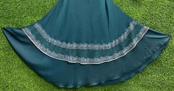 AM FASHION RAMA GREEN NIDA FABRIC WITH RAINBOW STONE WORK ABAYA - FREE, RAMA GREEN