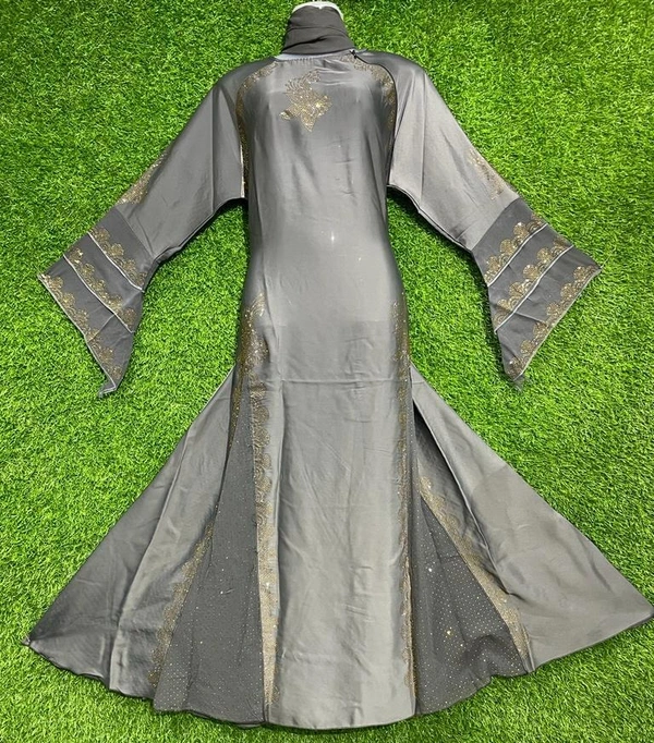 AM FASHION GREY NIDA FABRIC FRON KALI ABAYA - FREE, GREY