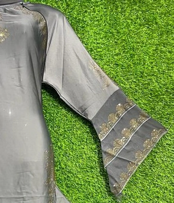 AM FASHION GREY NIDA FABRIC FRON KALI ABAYA - FREE, GREY