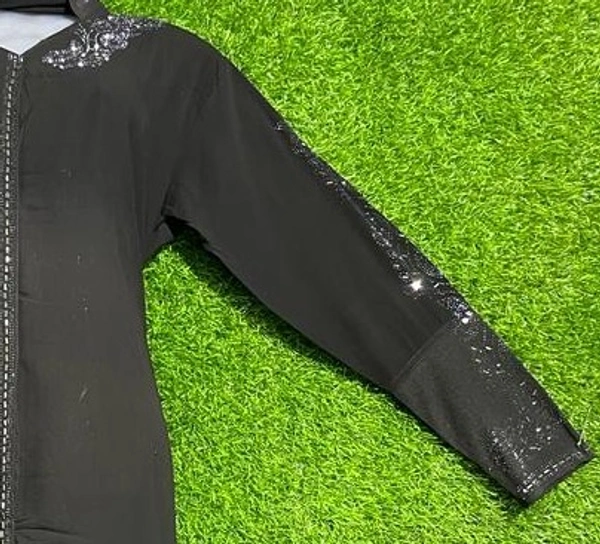 AM FASHION FIRDOUSE FABRIC FRONT OPEN ABAYA WITH GOLDEN STONE WORK - FREE, BLACK