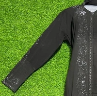AM FASHION FIRDOUSE FABRIC FRONT OPEN ABAYA WITH GOLDEN STONE WORK - FREE, BLACK