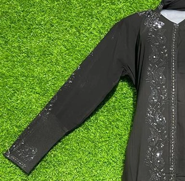 AM FASHION FIRDOUSE FABRIC FRONT OPEN ABAYA WITH GOLDEN STONE WORK - FREE, BLACK