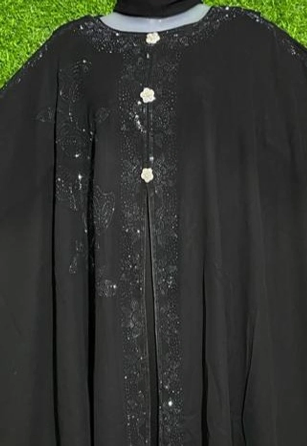 AM FASHION NIDA DOUBLE LAYER FARASHA WITH GREY STONE WORK  - FREE, BLACK