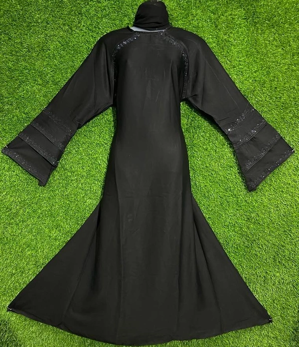 AM FAHION BLACK  NIDA FABRIC WITH STONE WORK ABAYA - FREE, BLACK