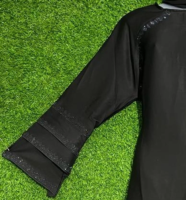 AM FAHION BLACK  NIDA FABRIC WITH STONE WORK ABAYA - FREE, BLACK