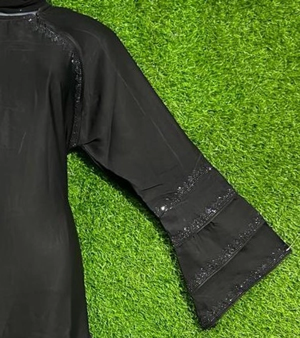 AM FAHION BLACK  NIDA FABRIC WITH STONE WORK ABAYA - FREE, BLACK