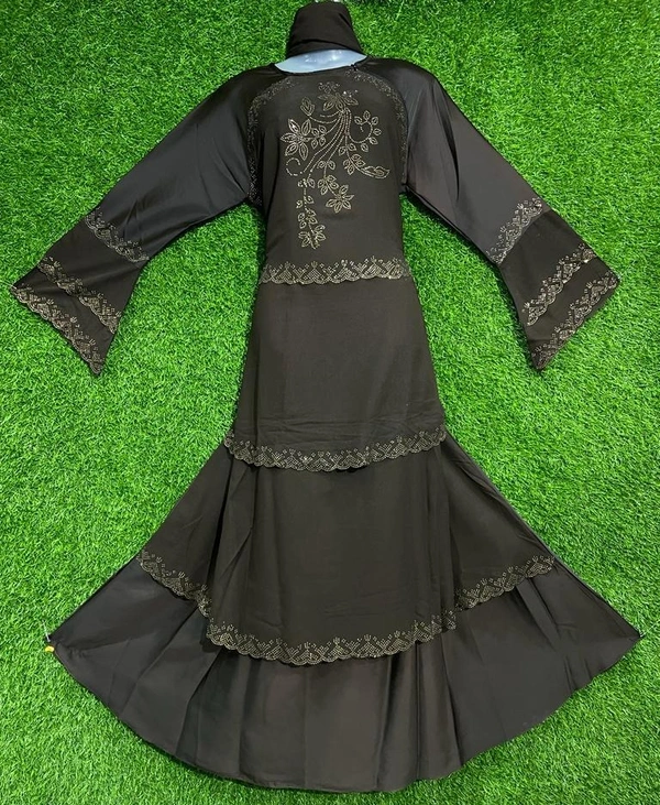 AM FASHION 3 LAYER  ON FRONT PATTERN AND SLEEVE WITH GOLDEN STONE WORK - FREE, BLACK