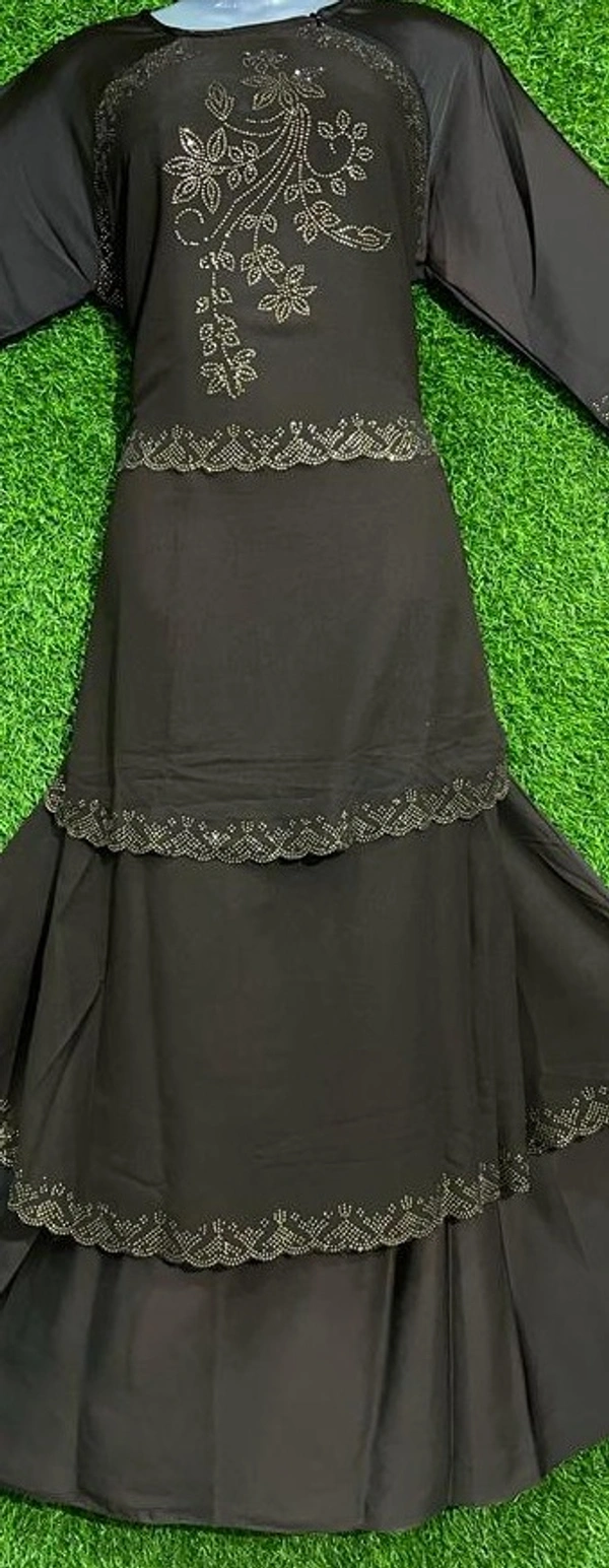 AM FASHION 3 LAYER  ON FRONT PATTERN AND SLEEVE WITH GOLDEN STONE WORK - FREE, BLACK