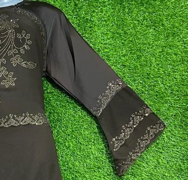 AM FASHION 3 LAYER  ON FRONT PATTERN AND SLEEVE WITH GOLDEN STONE WORK - FREE, BLACK