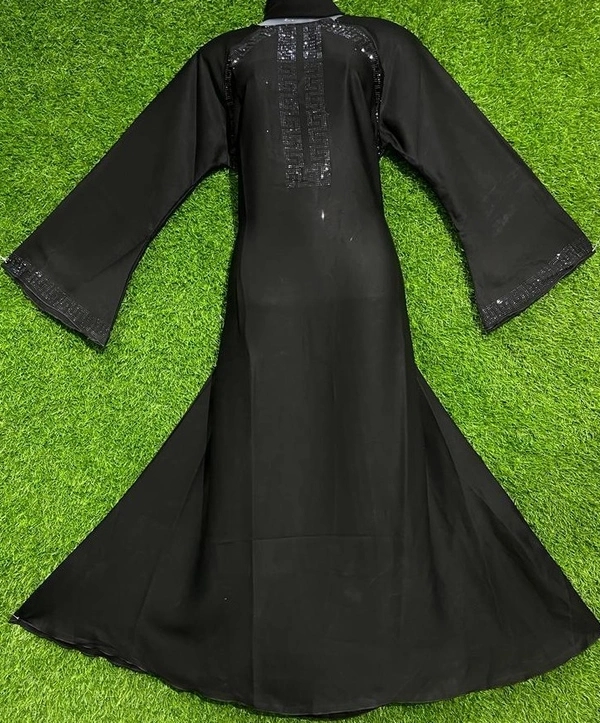 AM FASHION BLACK NIDA WITH STONE WORK ABAYA - FREE, BLACK