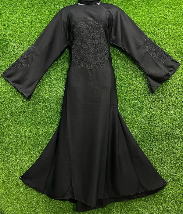 AM FASHION BLACK NIDA EMBROIDERY WORK ABAYA WITH STONE WORK ON EMBROIDERY - FREE, BLACK