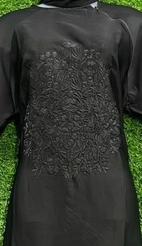 AM FASHION BLACK NIDA EMBROIDERY WORK ABAYA WITH STONE WORK ON EMBROIDERY - FREE, BLACK