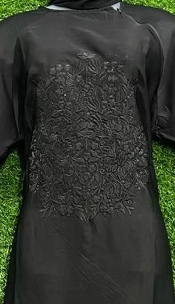 AM FASHION BLACK NIDA EMBROIDERY WORK ABAYA WITH STONE WORK ON EMBROIDERY - FREE, BLACK