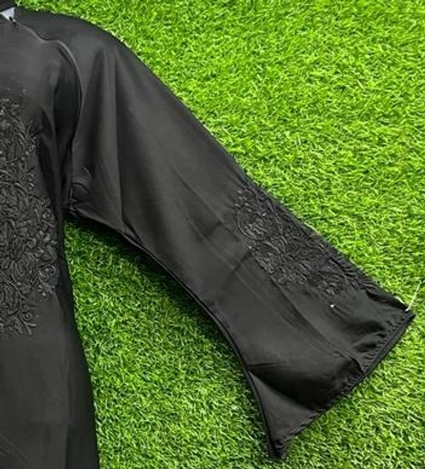 AM FASHION BLACK NIDA EMBROIDERY WORK ABAYA WITH STONE WORK ON EMBROIDERY - FREE, BLACK