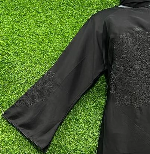 AM FASHION BLACK NIDA EMBROIDERY WORK ABAYA WITH STONE WORK ON EMBROIDERY - FREE, BLACK