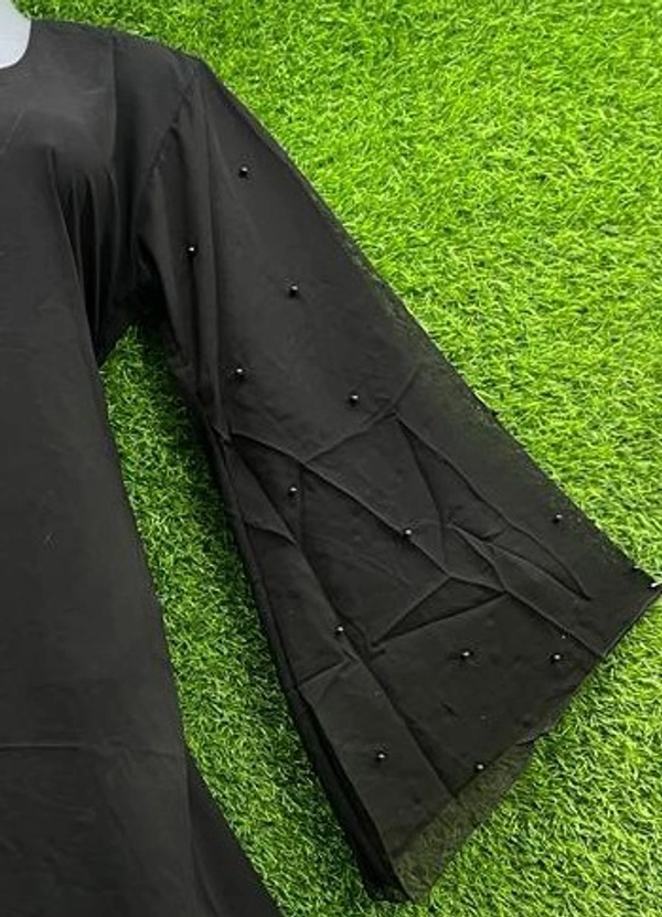 AM FASHION NIDA ABAYA PEARLS WORK ON SLEEVES - FREE, BLACK