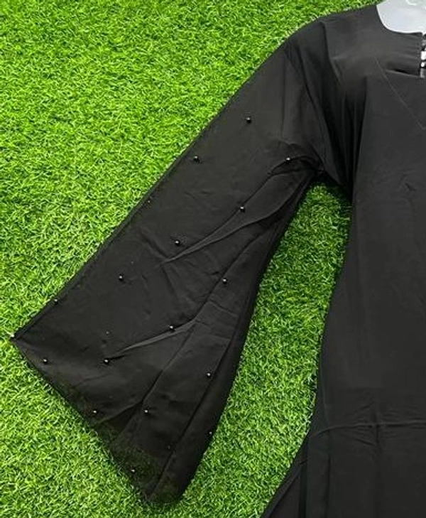 AM FASHION NIDA ABAYA PEARLS WORK ON SLEEVES - FREE, BLACK