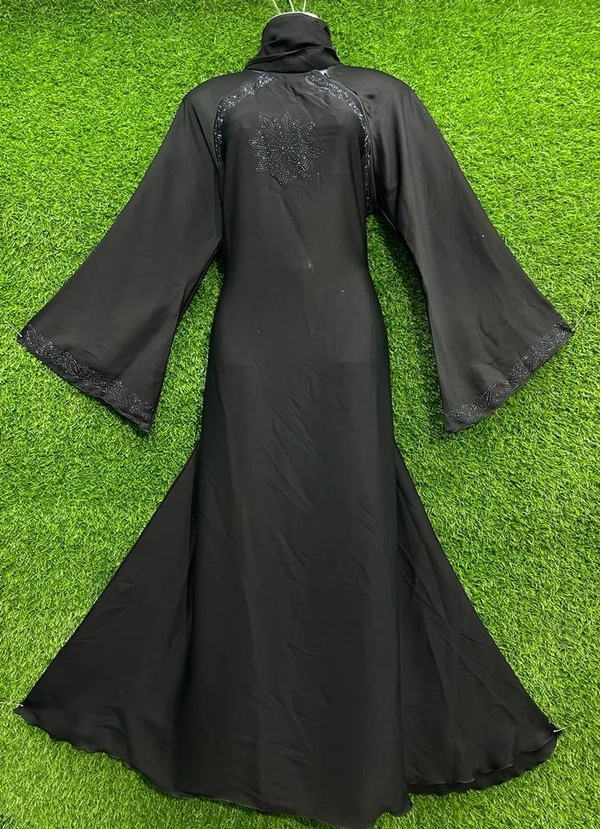 AM FASHION NIDA BLACK SIMPLE STONE WORK ABAYA - FREE, BLACK