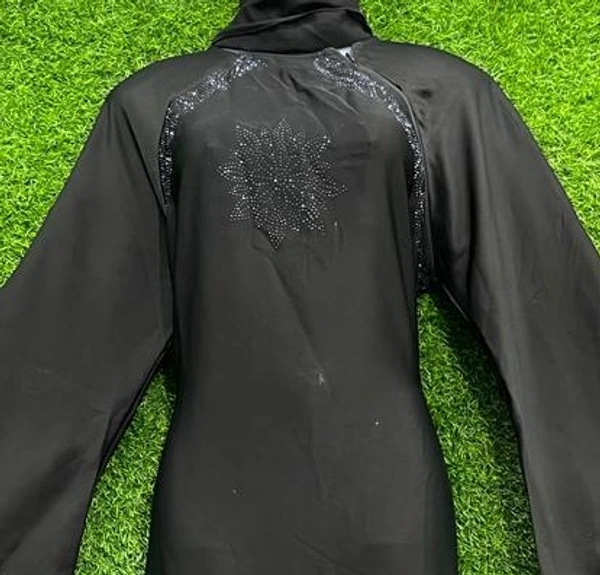 AM FASHION NIDA BLACK SIMPLE STONE WORK ABAYA - FREE, BLACK