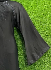 AM FASHION NIDA BLACK SIMPLE STONE WORK ABAYA - FREE, BLACK