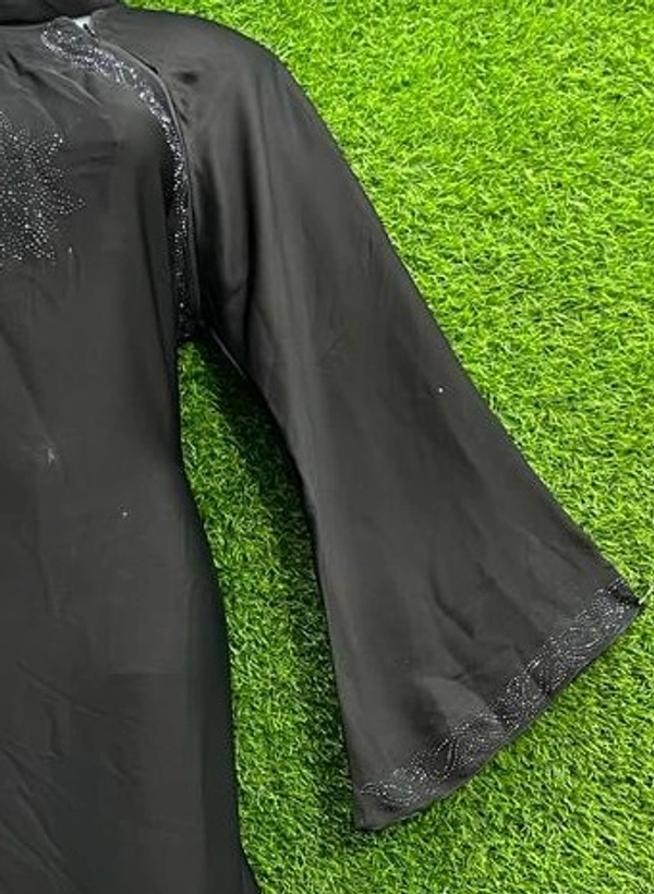 AM FASHION NIDA BLACK SIMPLE STONE WORK ABAYA - FREE, BLACK