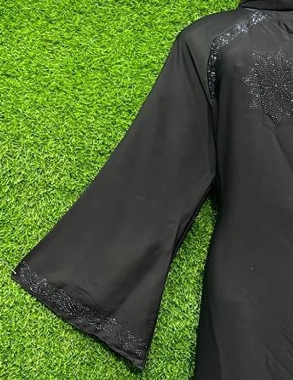 AM FASHION NIDA BLACK SIMPLE STONE WORK ABAYA - FREE, BLACK