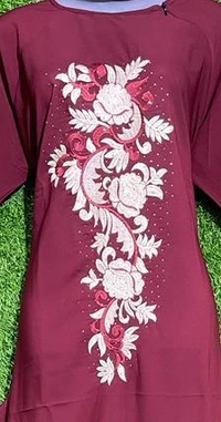 AM FASHION MAROON FIRDOUSE FABRIC ABAYA WITH EMBROIDERY - FREE, MAROON