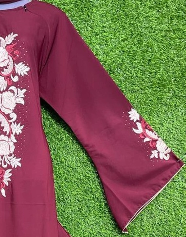 AM FASHION MAROON FIRDOUSE FABRIC ABAYA WITH EMBROIDERY - FREE, MAROON