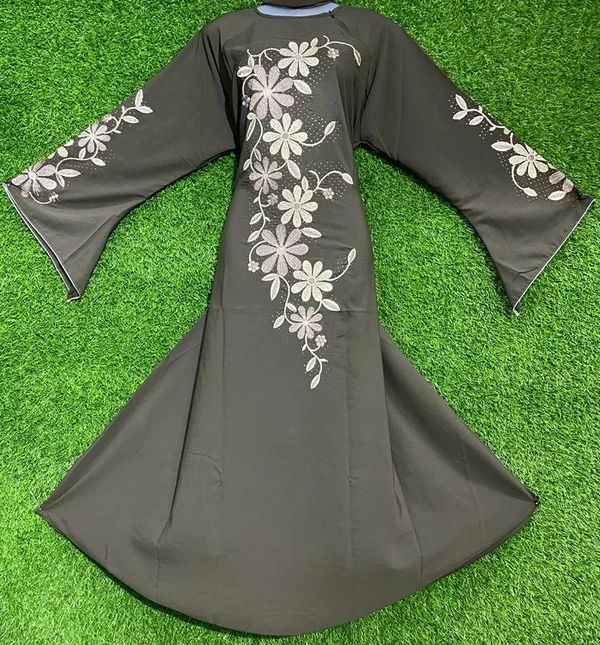 AM FASHION FIRDOUSE DARK GREY FABRIC WITH EMBROIDERY & STONE - FREE, DARK GREY