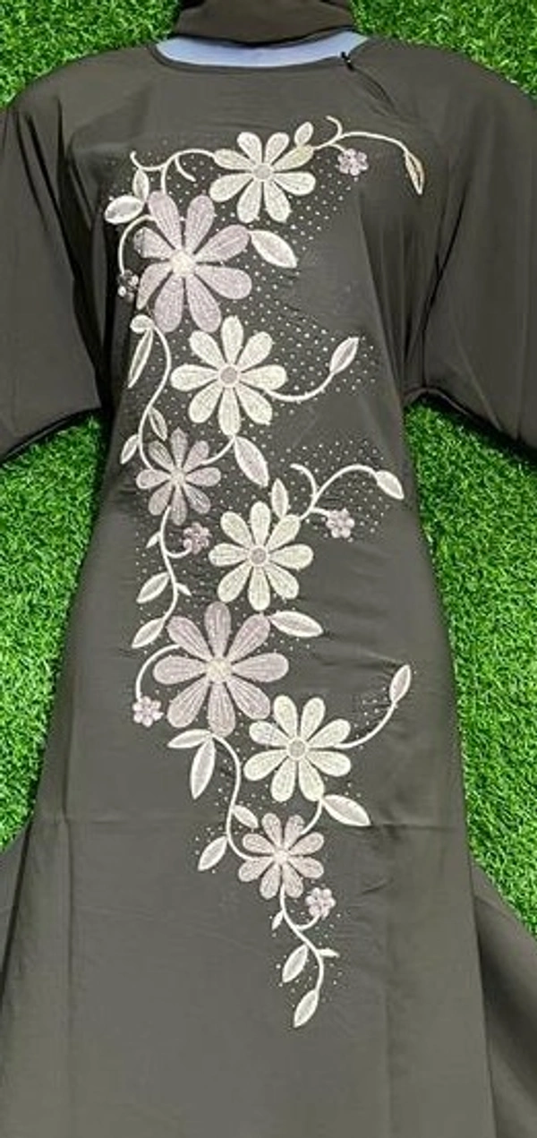 AM FASHION FIRDOUSE DARK GREY FABRIC WITH EMBROIDERY & STONE - FREE, DARK GREY