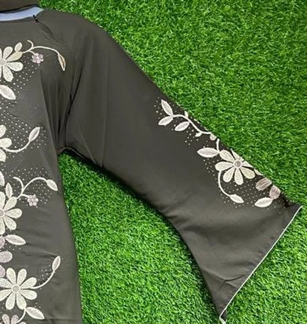 AM FASHION FIRDOUSE DARK GREY FABRIC WITH EMBROIDERY & STONE - FREE, DARK GREY