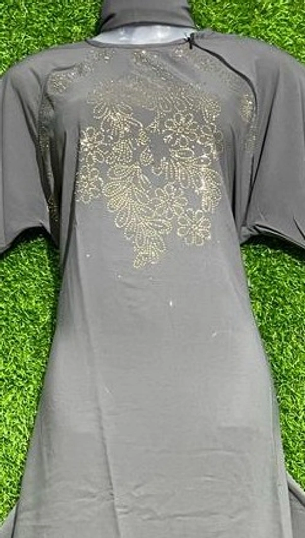 AM FASHION FIRDOUSE COLURE FABRIC WITH GOLDEN STONE WORK ABAYA - FREE, GREY