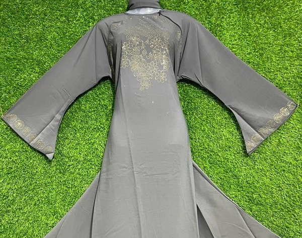 AM FASHION FIRDOUSE COLURE FABRIC WITH GOLDEN STONE WORK ABAYA - FREE, GREY