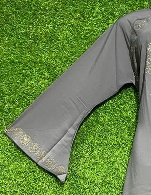 AM FASHION FIRDOUSE COLURE FABRIC WITH GOLDEN STONE WORK ABAYA - FREE, GREY