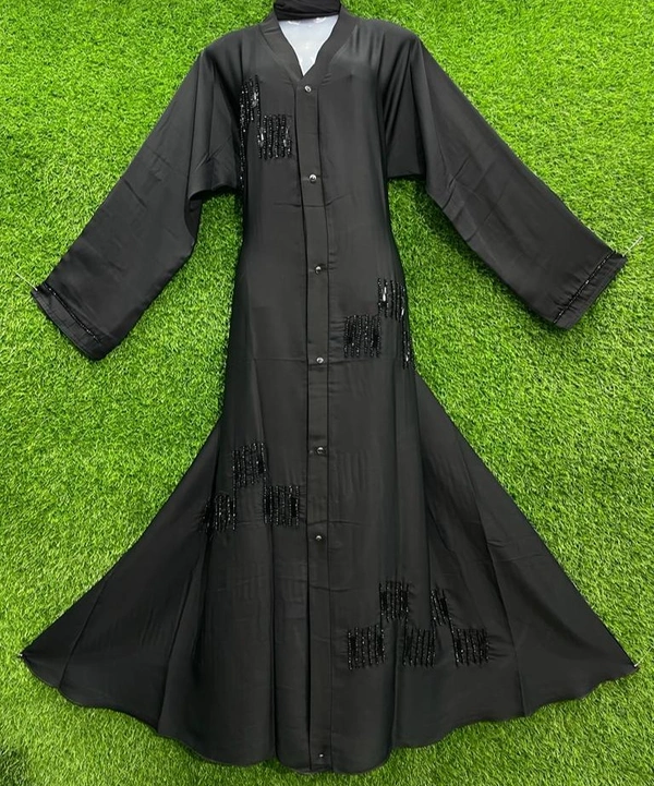 AM FASHION BLACK NIDA HAND EMBROIDERY ABAYA - FREE, BLACK