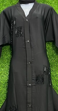 AM FASHION BLACK NIDA HAND EMBROIDERY ABAYA - FREE, BLACK