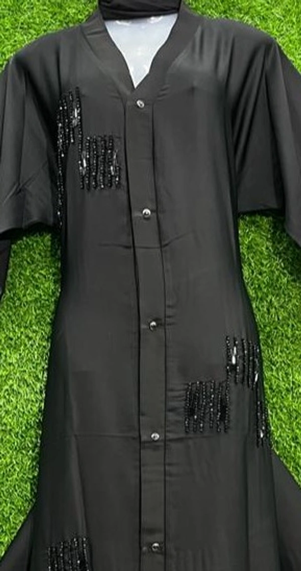AM FASHION BLACK NIDA HAND EMBROIDERY ABAYA - FREE, BLACK