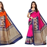 Art SilkBlouse: Running Blouse Saree - 2, 8074880, pink and green, free
