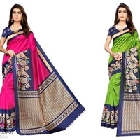 Art SilkBlouse: Running Blouse Saree - 2, 8074880, orange and green, orange and pink