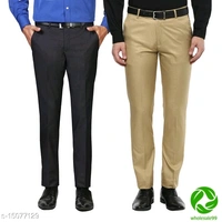Inspire Pack Of 2 Formal Trousers (Khaki & Grey) - black and golden, 2