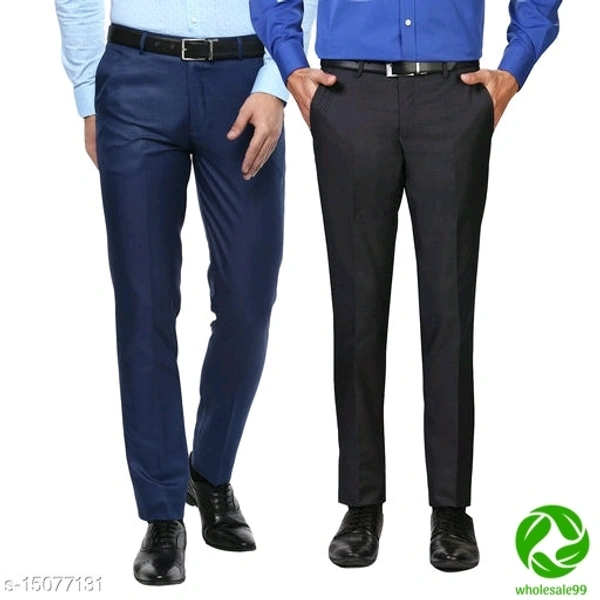 Inspire Pack Of 2 Formal Trousers (Khaki & Grey) - black and golden, 2