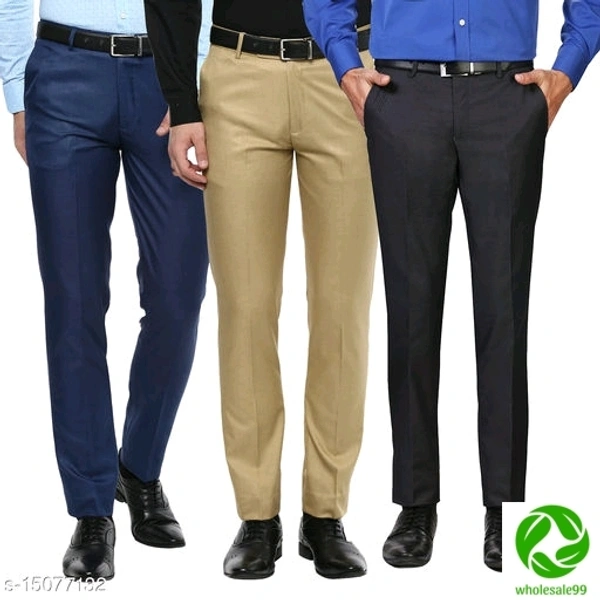 Inspire Pack Of 2 Formal Trousers (Khaki & Grey) - black and golden, 2