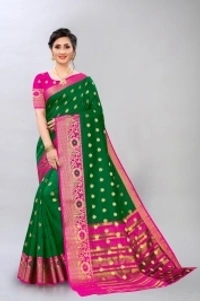 KREZVI Woven Banarasi Cotton Silk Saree - yallow